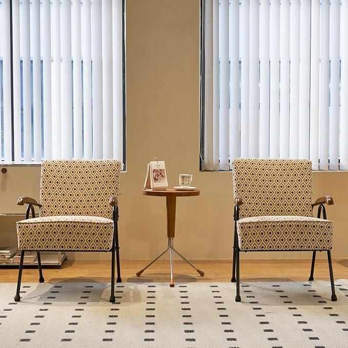 HAZO Fabric Armchair, Modern Accent Chair High Back, Living Room Chairs with Metal Legs and Soft Padded, Sofa Chairs for Home Office,Bedroom,Dining Room (Pattern)