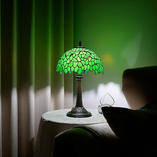 Tiffany Lamp Stained Glass Table Lamp 12X12X18 Inches Green Leaf Style Desk Reading Light Decor Beside Bedroom Living Room Home Festival Birthday Gift