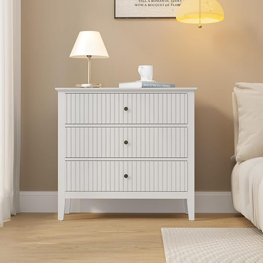 Large White 3 Drawer Dresser, Painted 30 Inch Tall Wood Nightstand with Storage, Wide Modern Chest of Drawers with Ball Bearing Slide for Bedroom Hallway Living Room Entryway Office