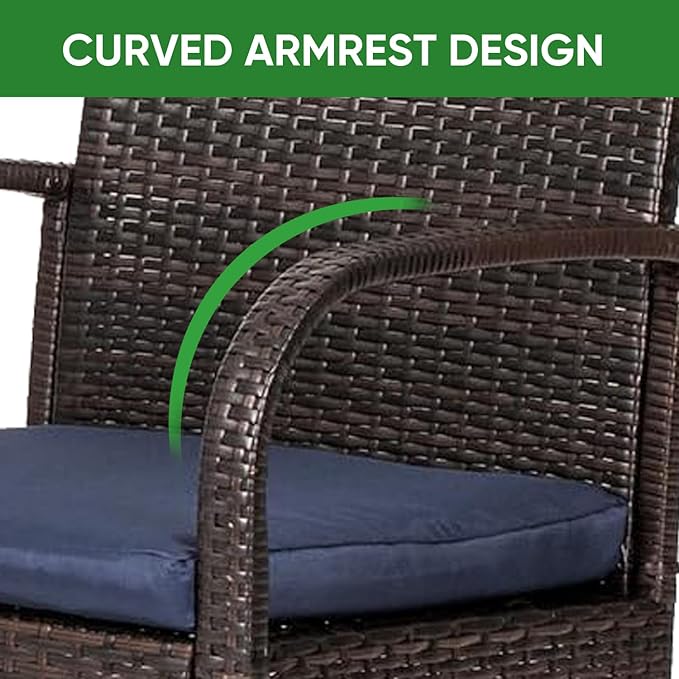 Outdoor Wicker Patio Dining Chairs with Padded Cushions Set of 2: Porch Rattan Chairs Club Chairs with High Back and Deep Seating 350lbs, Brown