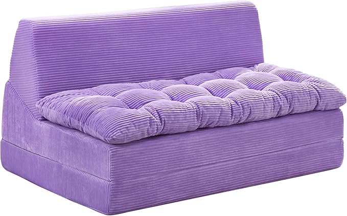 Hobestluk Sofa Couch Folding Sofa Bed Sleeper Comfy Floor Lounger Loveseat Sofa with Removable Cushion Couches Foldable Mattress for Living Room Bedroom or Office (Cordury Purple, Oversize)