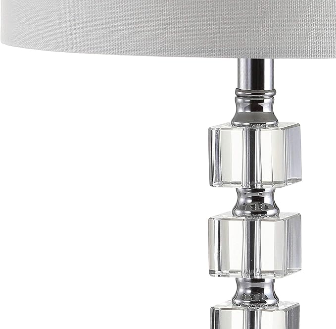 JONATHAN Y 22" Clear Crystal and Chrome Stacked Cube Table Lamp Set of 2, Glam Contemporary Nightstand Lamps with White Linen Drum Shade, LED Bulbs Included JYL5040A-SET2