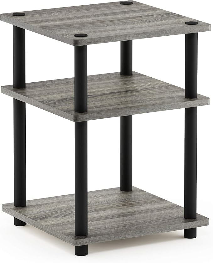 Furinno TURN-N-TUBE Side Table, 3-Tier Square Modern End Table, Open Shelves Nightstand, Night Stand, Bedside Table, Easy Assembly, for Living Room, Bedroom, French Oak