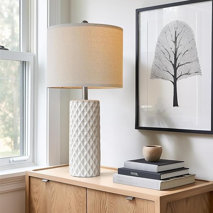 26" Tall Table Lamp for Living Room -Vintage White Lamps Set of 2 Modern Ceramic Lamps for Night Stands, Bedside Lamp for End Tables, Nightstand Lamps for Bedroom