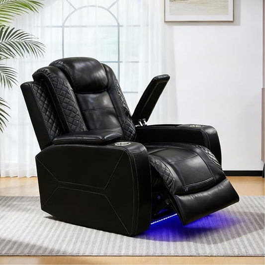 Power Reclining Sofa Set for Living Room, Leather Recliner Chair with Arm Cup Holders, Arm Storage for House/Home Teather(Single Chair, Black)
