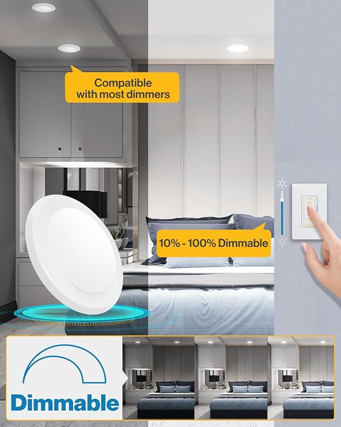 Sunco 12 Pack 5/6 Inch LED Disk Lights, Disc Lights Ceiling, LED Flush Mount Recessed Can Lighting, 1050 LM, 3000K Warm White, Dimmable, 15W=75W, Damp Rated ETL.