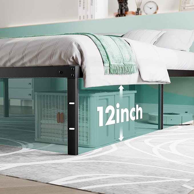 Sweetcrispy Full Bed Frame - 14 Inch Metal Platform Bed Frames for with Storage Space Under Base, Sturdy Steel Slat Support, No Box Spring Needed