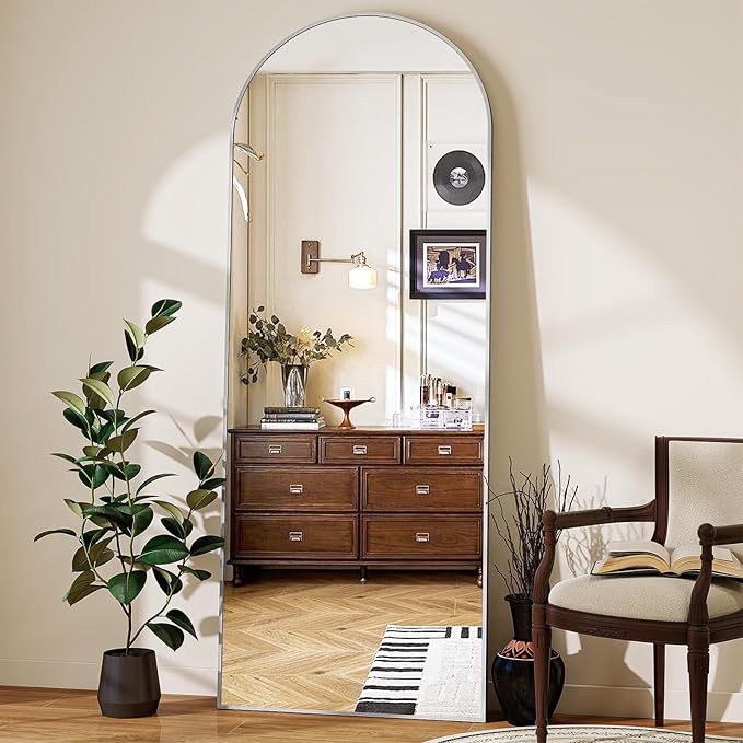 65"x24" Arched Mirror Full Length, Standing Floor Mirror, Wall Mounted Mirror with Aluminum Frame - for Standing, Leaning or Hanging, for Living Room Dressing Room, Silver