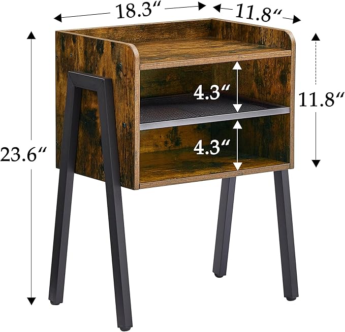 VECELO Nightstand Set of 2,Industrial Side End Table/Stackable Accent Furniture with 2-Tier Open Storage Compartments for Bedroom, Living Room and Small Spaces