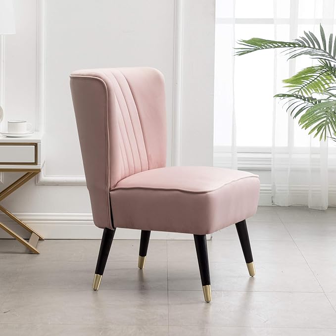 Elon Contemporary Velvet Upholstered Accent Chair, Pink