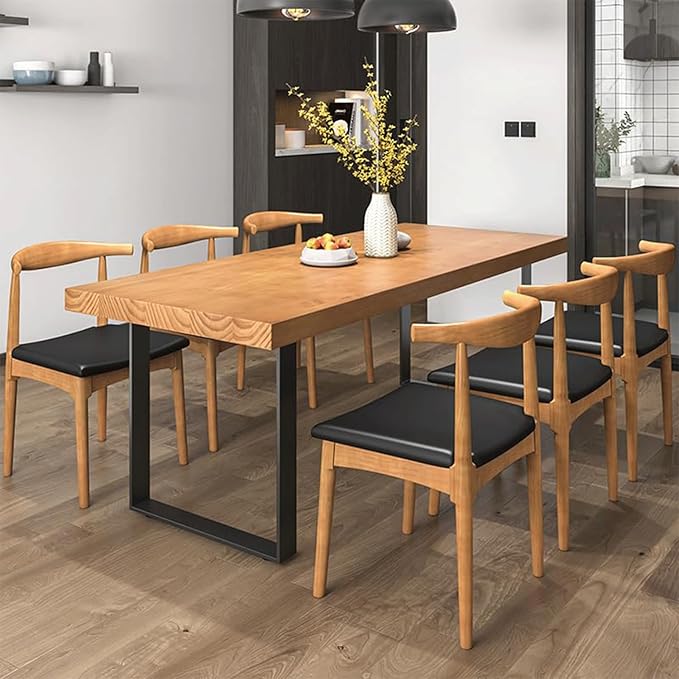 47in Modern Minimalist Solid Wood Dining Table - Sturdy Metal Base, Easy Assembly | Versatile Table for Dining Room, Living Room & Office