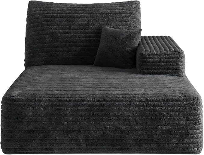 135" U Shaped Boneless Couch with Ottoman, Convertible Sleeper Compression Sofa, Corduroy Couch Sectional for Living Room Bedroom, Deep Seat Foam Cloud Sofas No Assembly, Right Facing Chaise, Black