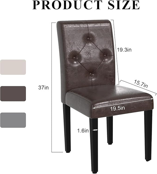 VECELO Upholstered Dining Chairs Set of 2, Modern PU Leather and Solid Wood Legs & High Back for Kitchen/Living Room- Coffee