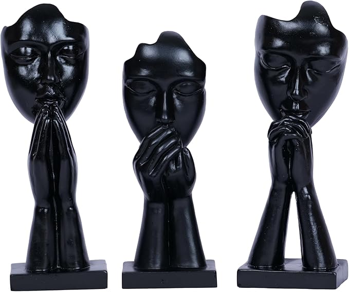 3 Pcs Prayer Statue Abstract Woman Black Face Sculpture Home Decorations Modern Black Figurine Home Decor Accents Faces Decorative for Shelf Living Room Room Office Bookshelf Table Decor