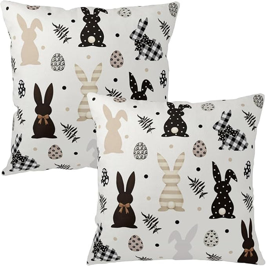 Easter Outdoor Bunny Pillow Covers 20x20 Set of 2 Black White Polka Dot Rabbit Eggs Pillow Case Farmhouse Holiday Cushion Covers for Sofa Couch Home Decor