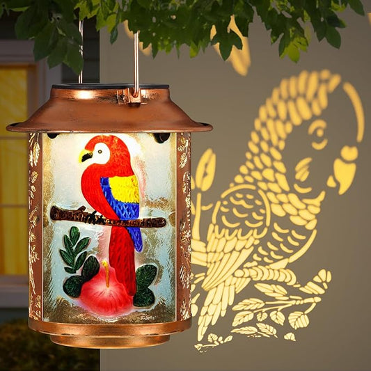Parrot Solar Lanterns Outdoor Waterproof,Birthday Gifts for Women Mom Grandma Garden Decor,Hanging Solar Lights Wall Mount Decorations for Yard,Front Porch,Patio,Lawn Pathway Landscape