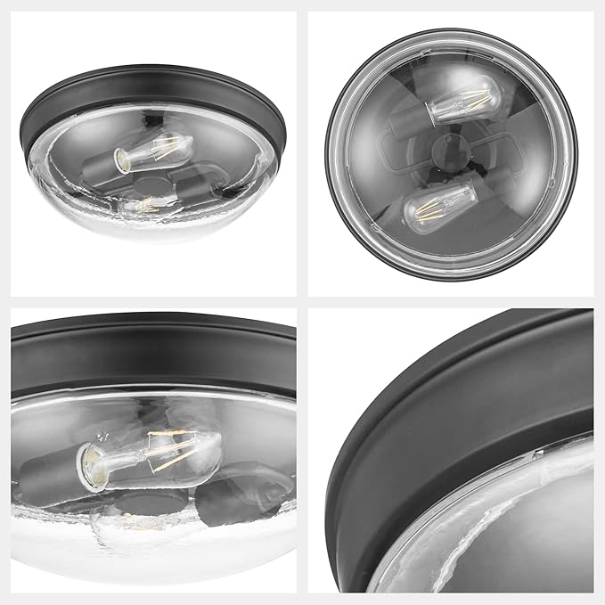 Prominence Home Madalyn 13" Bronze Flush Mount Clear Seeded Round Glass Ceiling Light - 51539-01 (Pack of 2)