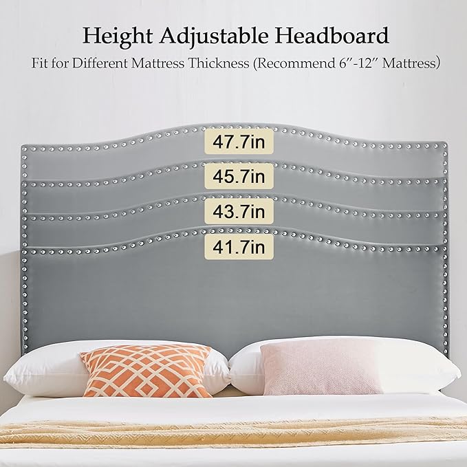 VECELO Full Bed Frame Platform Bed Frame with Upholstered Headboard, Strong Frame and Wooden Slats Support, Strong Weight Capacity, Non-Slip and Noise-Free, Easy Assembly,Dark Grey