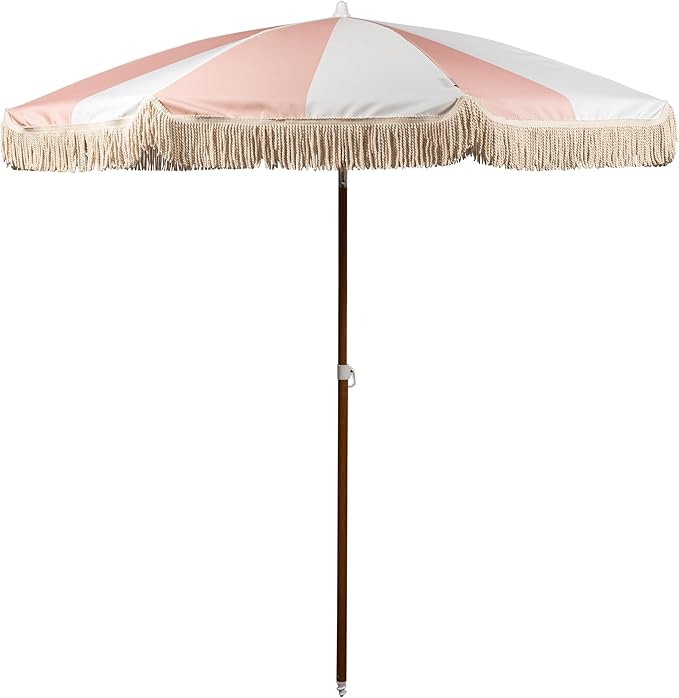 BEACH STATE Summerland 6.5 Feet Beach Umbrella with Fringe - Patio Umbrella - Outdoor Umbrella - UV50+ Sun Protection
