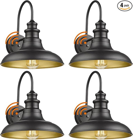 Dusk to Dawn Sensor Outdoor Barn Light Fixtures Outdoor Wall Sconces Farmhouse Wall Mount Lights Exterior Light Fixture Black Finish Industrial Wall Lantern for Porch, Entryways, 4 Pack