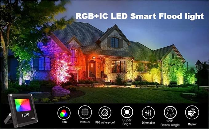 LED Flood Lights,10W RGB Smart floodlight,WS2811 led Pixel Flood Light, led addressable Pixel floodlight DC12-24VInput IP65,X-Connect ；for Party/Outdoor Decorations/Garden/Stage Lighting