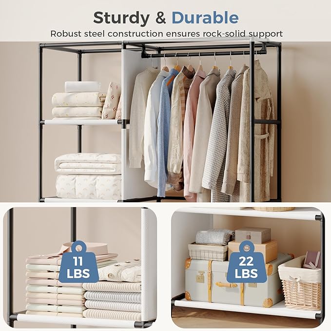 DUMOS Portable Wardrobe Closet with Cover, Freestanding Portable Garment Rack, Portable Closet Wardrobe for Clothes Storage, Clothes Organizer for Bedroom, Dorm, Apartment, Black.