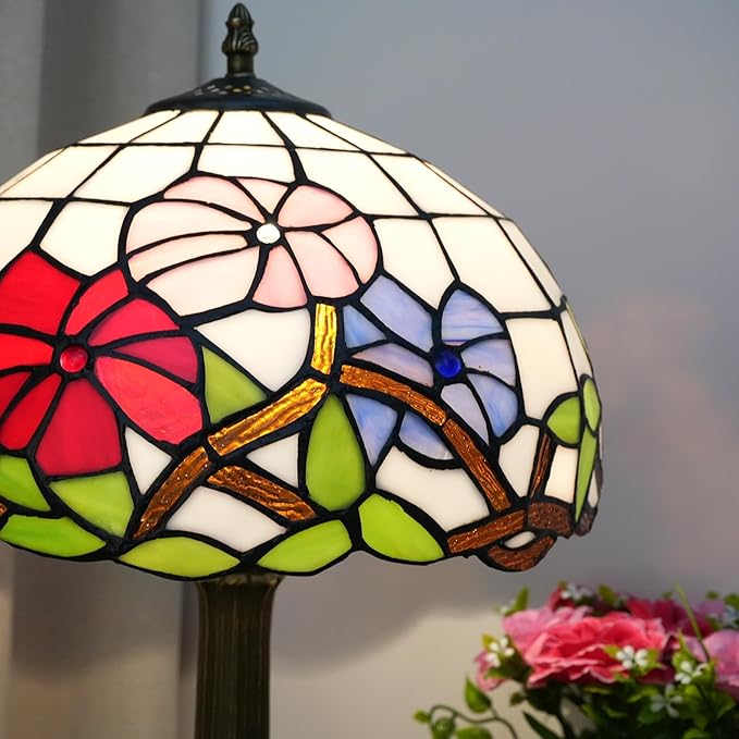 Tiffany Lamp Stained Glass lamp Bedside Table Lamps for Living Room Bedroom Dorm Kitchen Home Decor Festival Birthday Gift,12 inches Morning Glory