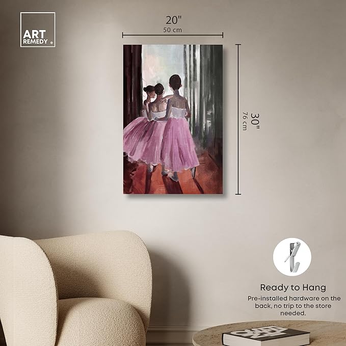 Art Remedy Little Girls Ballerinas Canvas Classic Vintage Wall Art, Gallery Wrapped, 20" x 30"