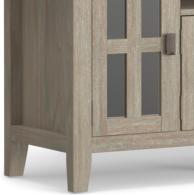 SIMPLIHOME Artisan SOLID WOOD 72 Inch Wide Contemporary TV Media Stand in Fog Grey for TVs up to 80 Inches, For the Living Room and Entertainment Center