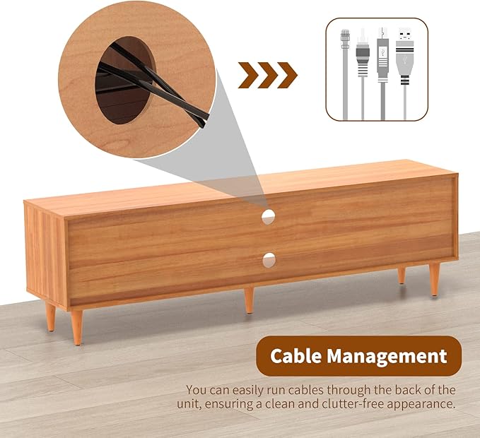 EasyCom TV Stand for 55 inch TV, Entertainment Center with Storage and Open Shelves