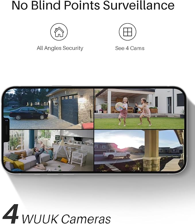 WUUK Solar Security Cameras Wireless Outdoor, Home Surveillance System, 2K, No Monthly Fee, Motion Alert, Night Vision, 2.4/5 GHz WiFi, 32G Local Storage, Compatible with Alexa & Google, 2-Camera Kit