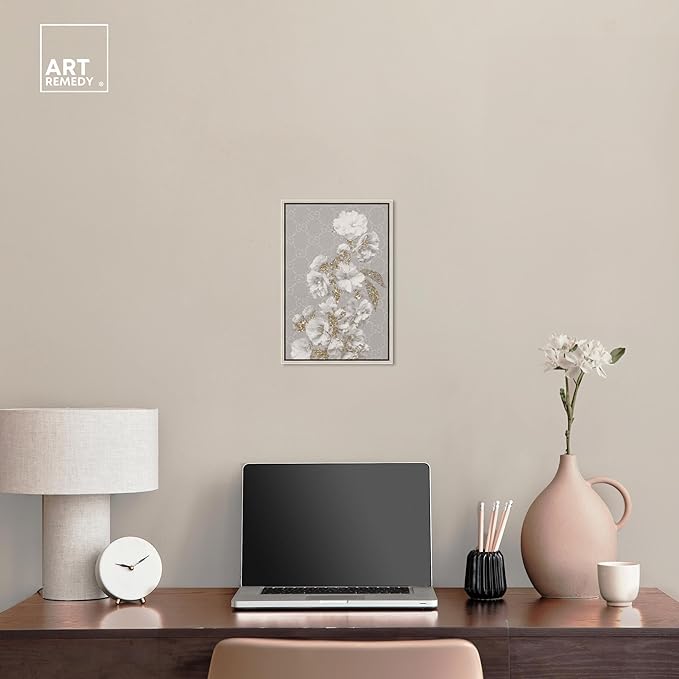 Art Remedy Floral in Classic Fashion Canvas Delicate Farmhouse Wall Art, Silver Frame, 10" x 15"