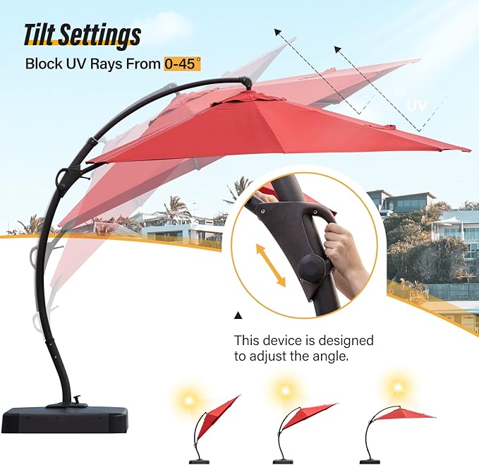 LAUSAINT HOME Outdoor Patio Umbrella with Base included, Deluxe Curvy Cantilever Umbrella Heavy Duty Offset Hanging Umbrella
