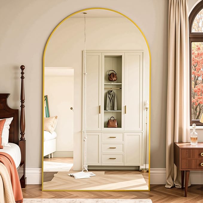 Full Length Mirror, 81"x41" Arched Full Body Mirror, Floor Mirrors with Stand, Body Mirrors Standing Hanging Leaning Against Wall,Aluminum Frame Mirrors for Bedroom Cloakroom,Living Room,Gold