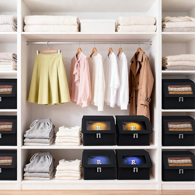 Dofilachy 2 Pack Stackable Hat Storage for Baseball Caps, Holds 28 Caps - Closet Organizer Box with Clear Window & Cardboard，Sturdy Snapback Hat Boxes for Home Storage (dark, 2)