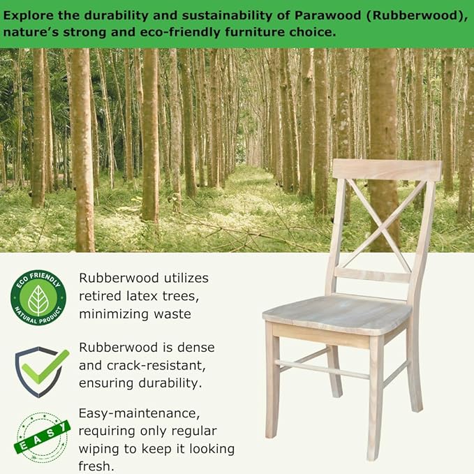 International Concepts X-Back Dining Chairs, Solid Parawood, Unfinished (Set of 2)