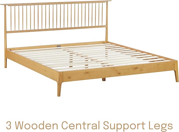 NTC Ruby Wooden Bed Frame with Headboard, Solid Wood Foundation with Silent Slats and Wood Central Supports, 1000 Lb Capacity, Effortless Assembly (Rustic Oak, Queen)