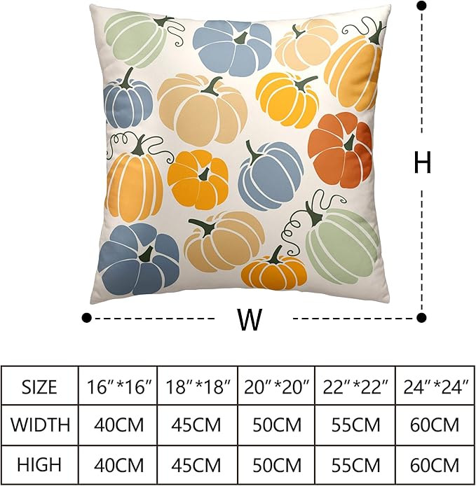 Fall Throw Pillow Covers 20x20 Set of 2 Orange Blue Pumpkins Pillow Covers Colorful Autumn Outdoor Pillow Case Cotton Blend Cushion Case for Couch Patio Bed Car