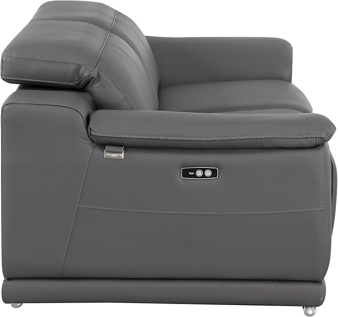 BlackJack Furniture Venice Top Grain Italian Leather Power Recliner Loveseat Sofa - 80" Theater Seating Modern Couch for Living Room Apartment Home with Adjustable Headrests & USB Port, Dark Grey