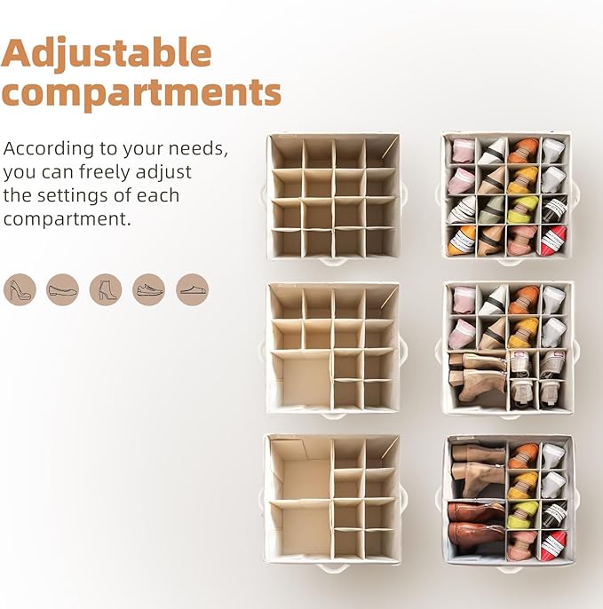2 Pack Shoe Organizer for Closet: Fits up to 16-32 Pairs, Foldable Shoe Storage Organizer Bin with Adjustable Dividers and Clear Cover, Shoe Storage Containers for Wardrobe