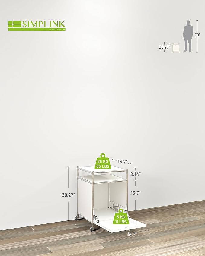 Matte Storage Cart with Flap Door, Large Capacity Storage Cart with Detachable Wheels, DIY Modern Home Furnishing, Great for Home, Office, Bedroom, Kitchen (White)