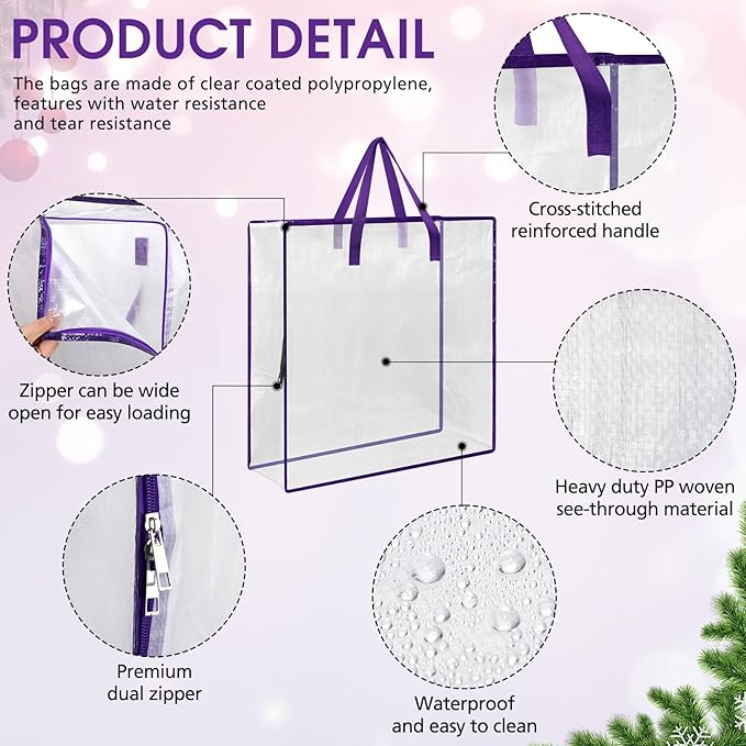 8 Pcs Clear Wreath Storage Bags 26 Inch St. Patrick's Garland Container Door Garland Holiday Wreath Storage Holder with Handle and Zipper Heavy Duty Plastic Packing Totes(Purple)