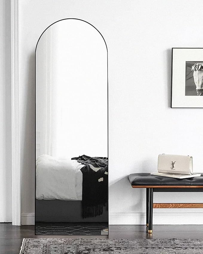 Arched Floor Mirror, 58"18" Full Length Mirror with Stand, Freestanding, Aluminum Frame - Black
