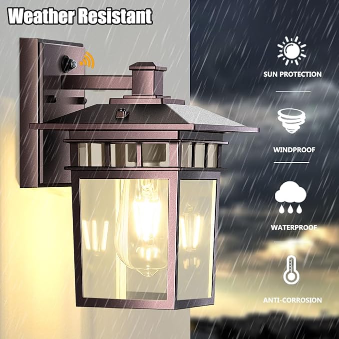 Compact Bronze Outdoor Lights for House, Dusk to Dawn Exterior Lighting Fixtures, Outdoor Wall Lights for House, Garden, Entryway, Doorway, Anti-Rust, Waterproof, E26 Socket 2-Pack