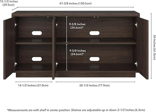 Henn&Hart Fluted TV Stand for TVs up to 55" with 3 Swing Out Ribbed Doors and Adjustable Shelves for Living Room, Family Room, or Office, Warm Brown