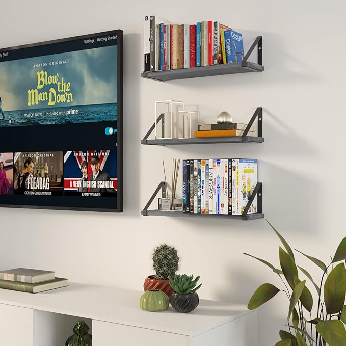Wallniture Ponza 17'' x 4.5'' Floating Wall Shelf Bathroom, Small Wood Book Shelves for Wall Storage, Wall Mounted Shelf, Dining Room, Bedroom, Living Room, Office & Kitchen Organization, Gray, 10pcs