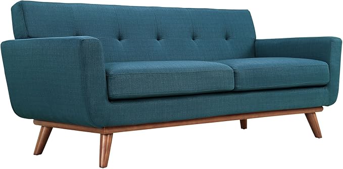 Modway Engage Mid-Century Modern Upholstered Fabric Loveseat in Azure