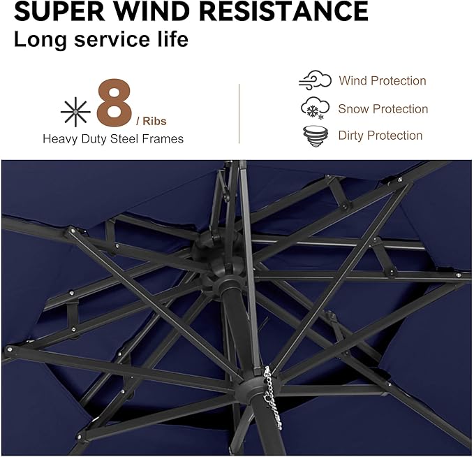 9FT Outdoor Patio Umbrella - 2 Tiers Table Umbrella Waterprool UV Protection, Sombrillas de Patio with Push Button Tilt, Sun Umbrella for Pool, Porch, Garden, Backyard (Navy Blue)