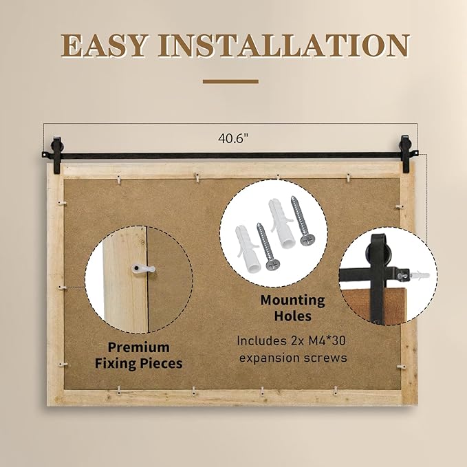 Farmhouse Bathroom Mirror, 41" x 30" Rustic Vanity Mirror, Barn Door Style Wood Framed Wall Mirrors, Rectangle Mirrors for Living Room, Entryway, Brown