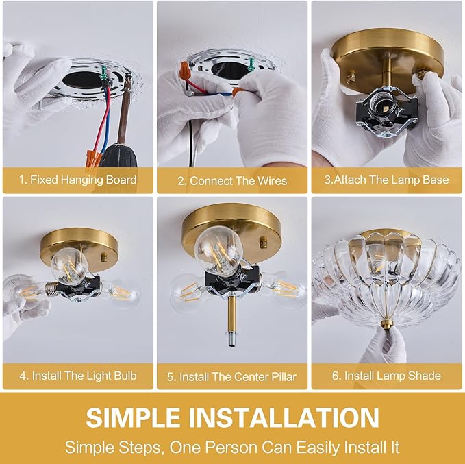 3-Lights Mid Century Modern Vintage Semi Flush Mount Ceiling Light Fixture,Gold Surface Treatment,Clear Flower Glass,for Hallway Bedroom Bathroom Foyer Closet Entryway Laundry Room(11.81 in)
